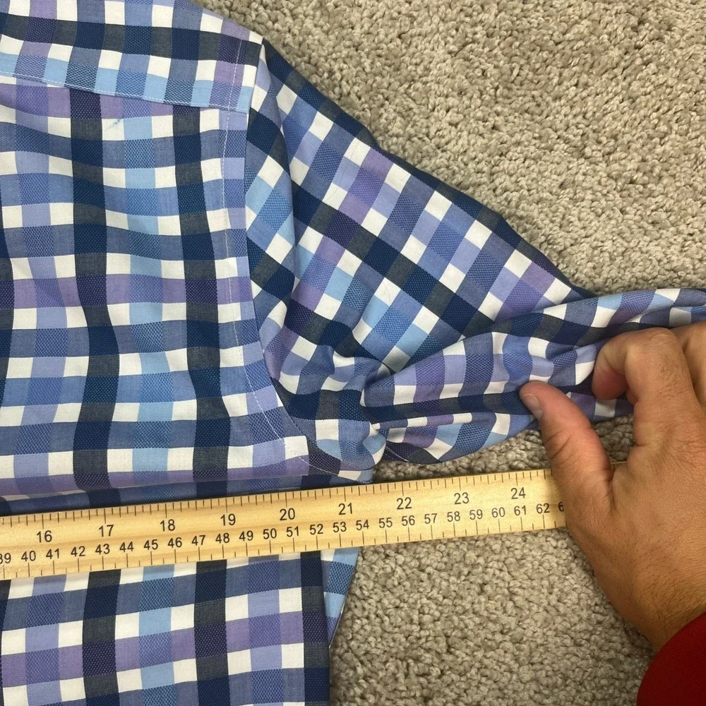 Banana Republic Blue White Check Plaid Dress Shirt Men Medium Grant Fit Non-Iron